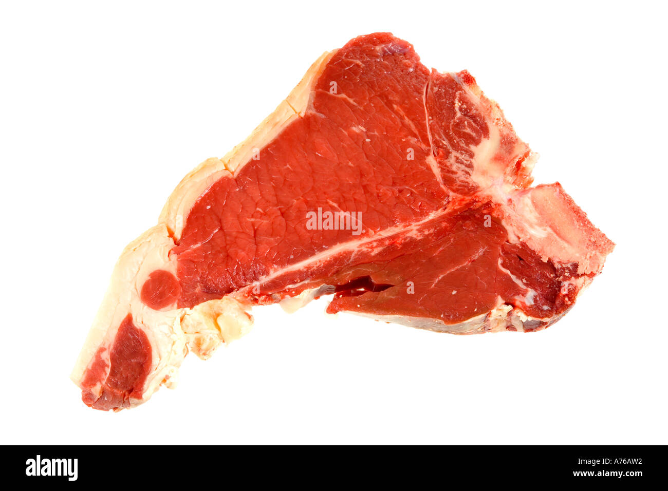 Matières T Bone Steak sur un fond blanc, pur. Banque D'Images