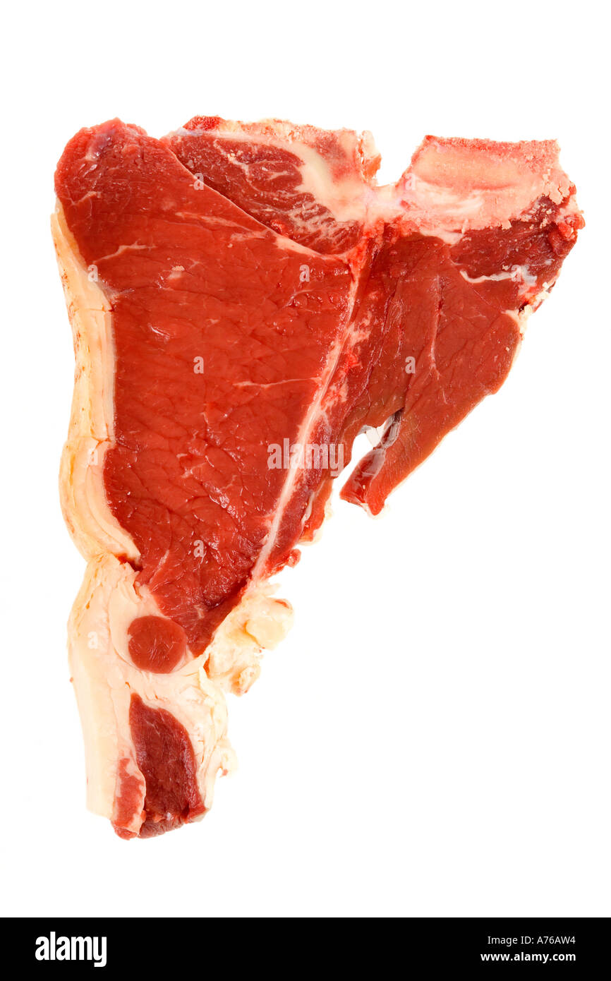 Matières T Bone Steak sur un fond blanc, pur. Banque D'Images