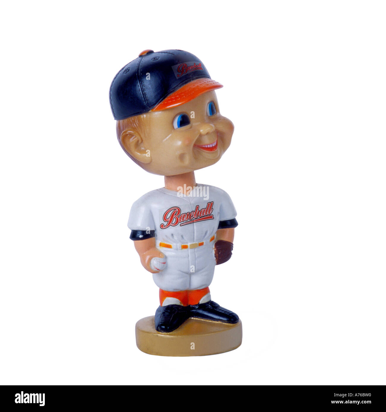 Baseball américain toy figure sur un fond blanc, pur. Banque D'Images