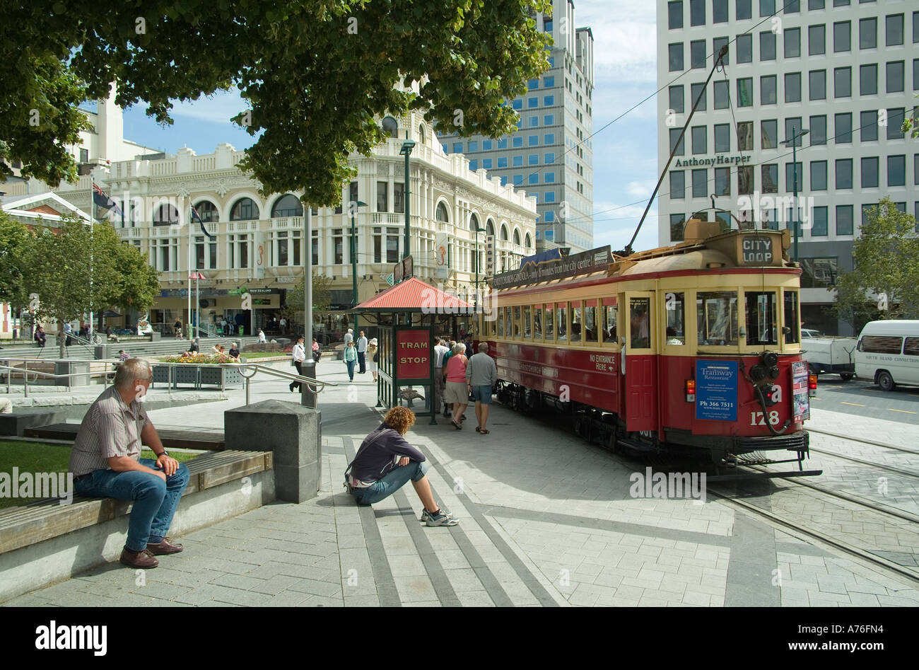 Tramway, Place de la Cathédrale, Christchurch, Nouvelle-Zélande Banque D'Images