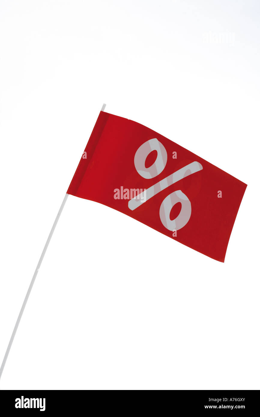 White signe de pourcentage sur le drapeau rouge, symbole pour négocier Banque D'Images