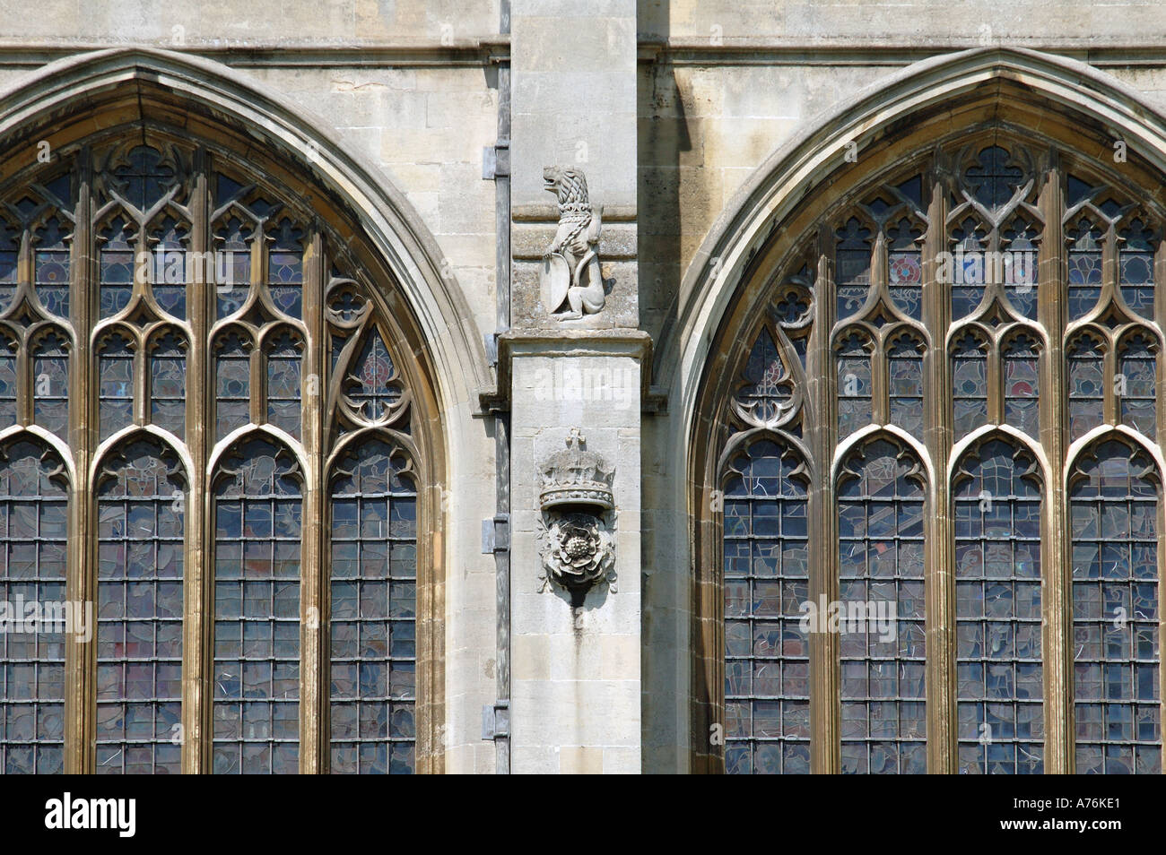 Fenêtres de King s College Cambridge en Angleterre Chapelle fondée par Henry VI 1441 windows a continué par Henry VIII Banque D'Images
