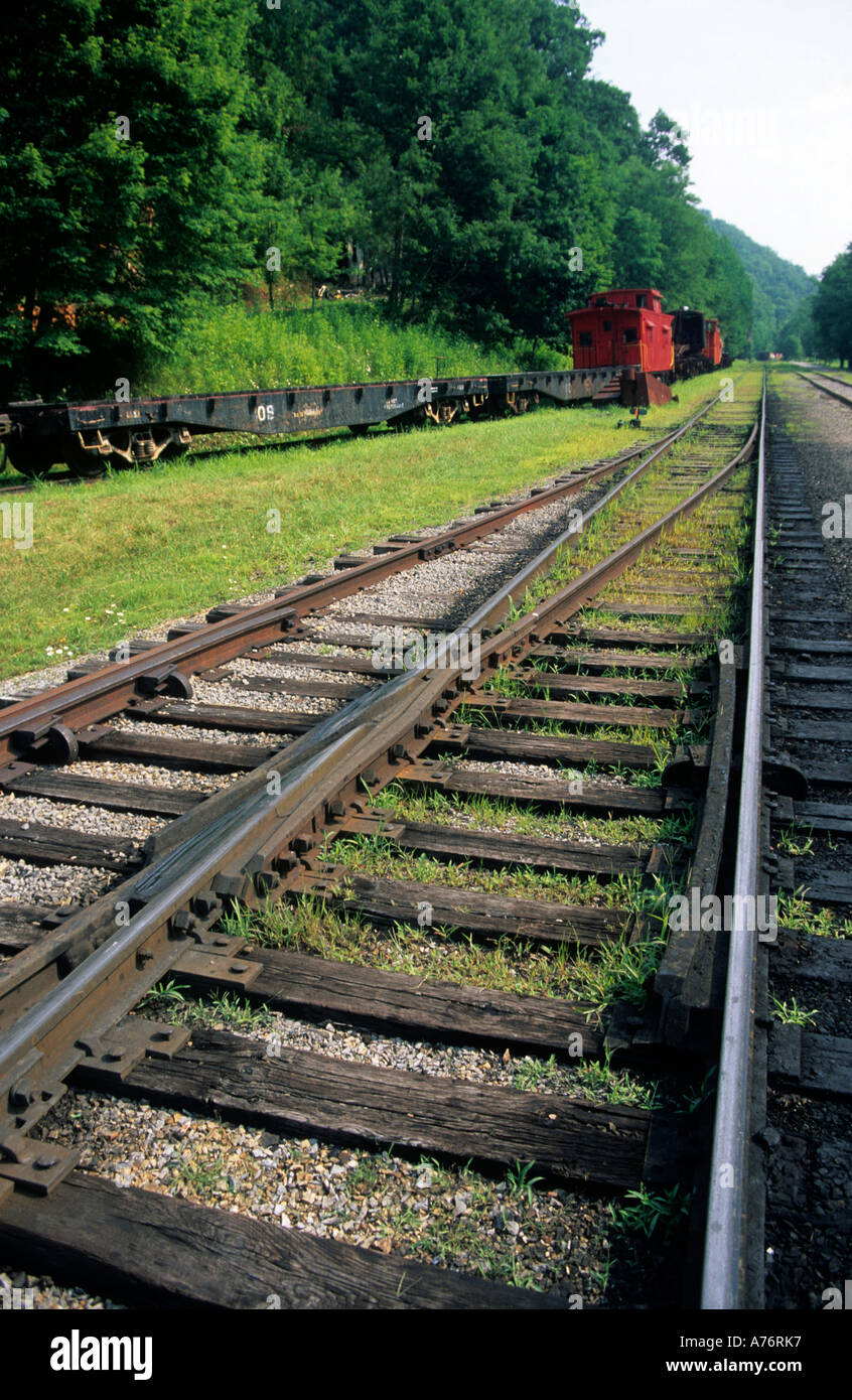 Points et ligne de chemin de fer sur des traverses en bois ancien Cass Scenic Railroad State Park West Virginia USA Banque D'Images