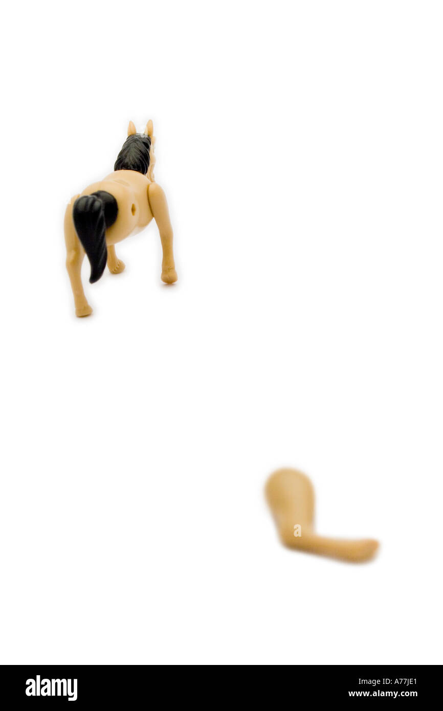 Assemblée générale cheval jouet avec jambe manquante Banque D'Images