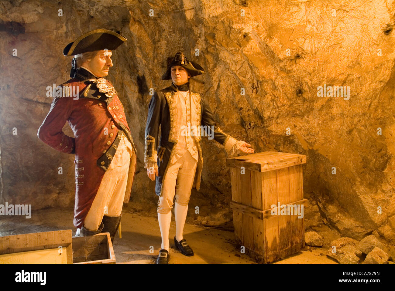 La dh Great Siege Tunnels rocher de Gibraltar Gibraltar soldats britanniques Cire Général Eliot et Le Capitaine Curtis Banque D'Images