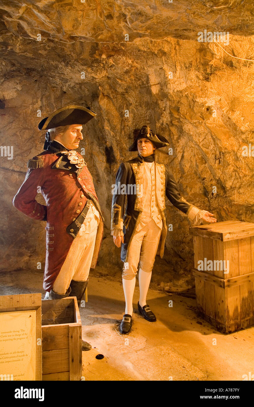 La dh Great Siege Tunnels rocher de Gibraltar Gibraltar soldats britanniques Cire Général Eliot et Le Capitaine Curtis Banque D'Images