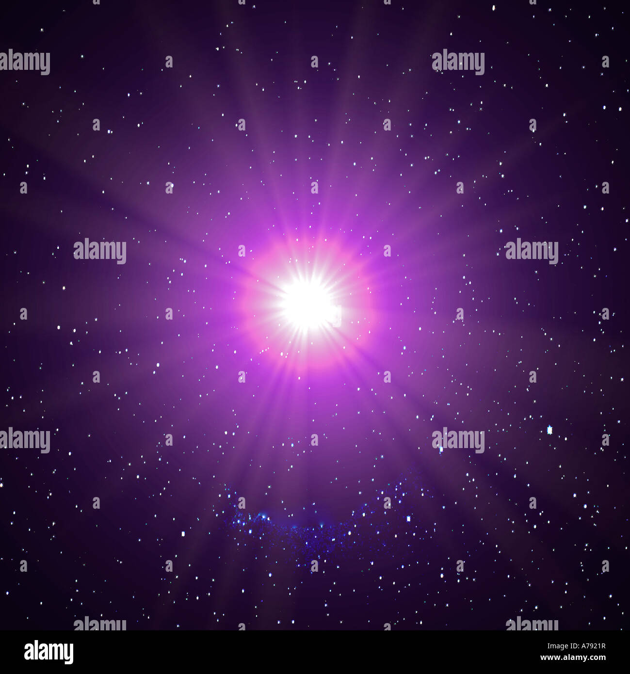 Vue nocturne de fiery générée par ordinateur star burst explosion Banque D'Images