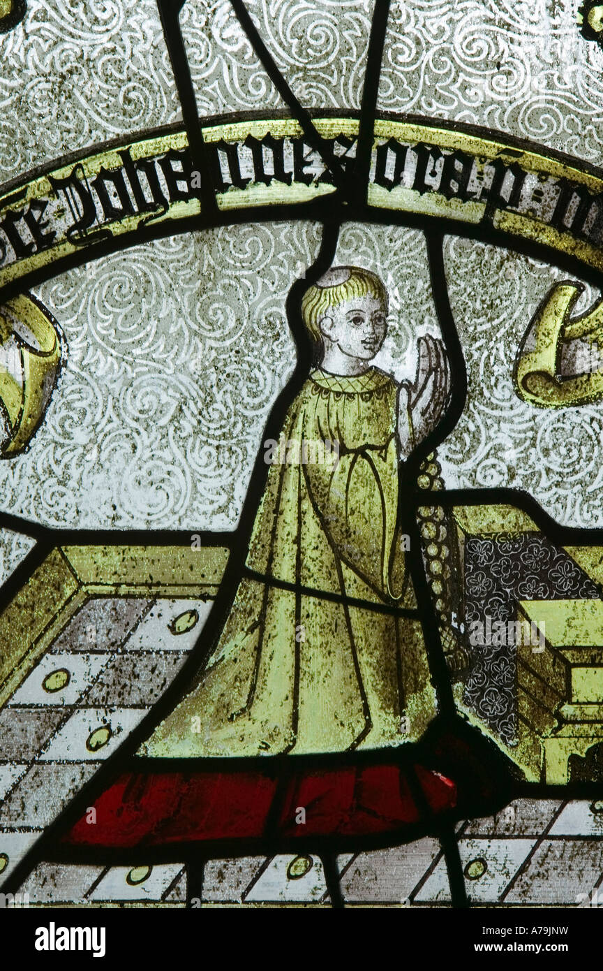 Vitraux anciens dans l'église St Neot, Bodmin Moor, Cornwall, le mieux conservé d'anciens vitraux verre au Royaume-Uni Banque D'Images