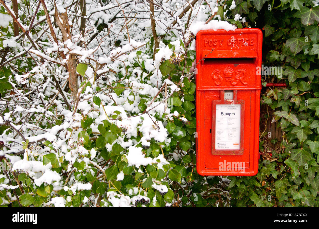 Neige sur red George VI postbox à Newport South Wales UK Banque D'Images