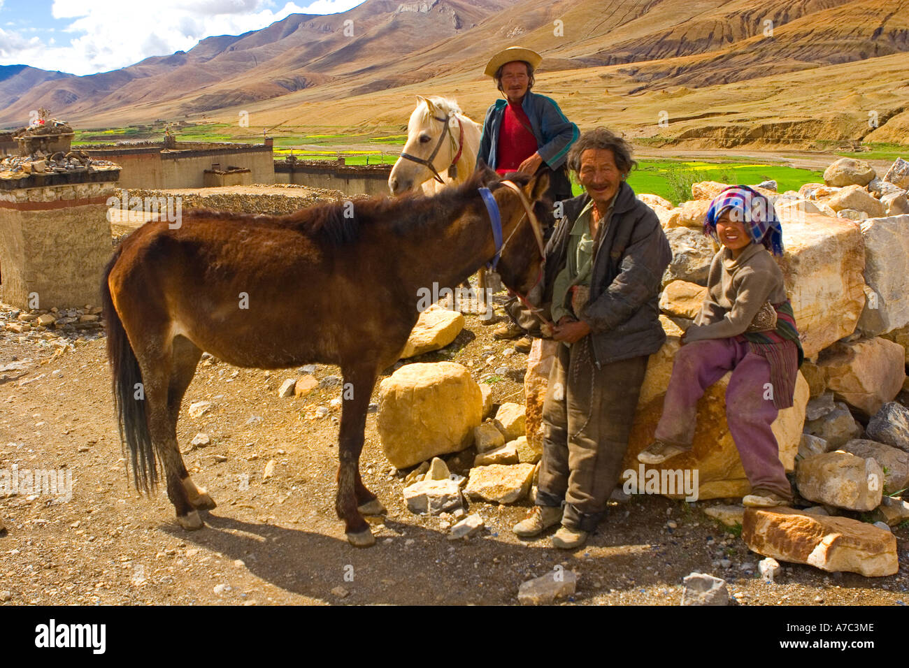 La population locale dans la campagne tibétaine Tibet Chine Banque D'Images