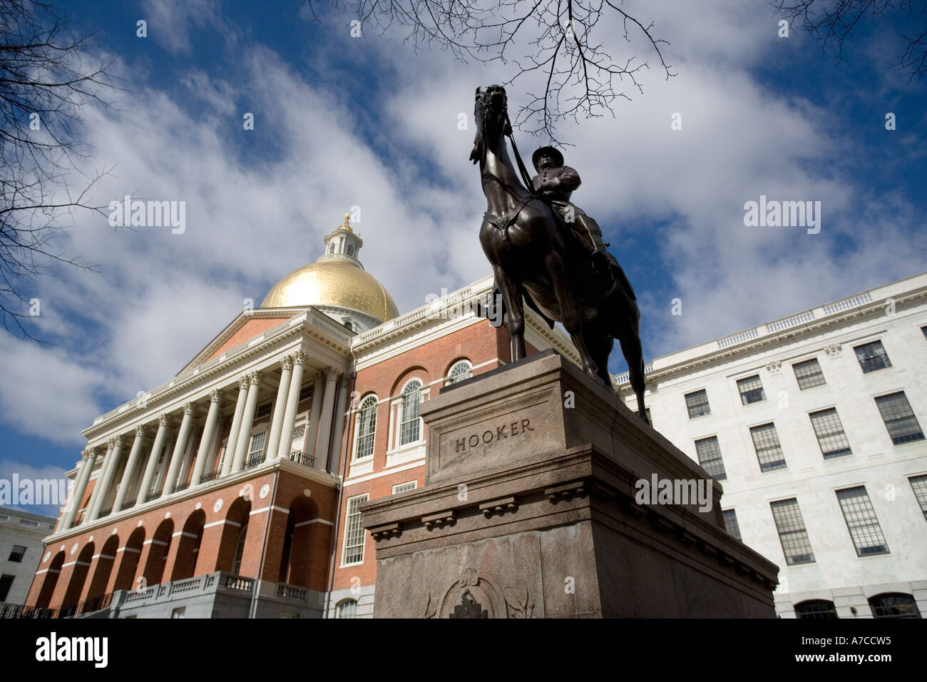 Massachusetts State House Boston Ma Guerre civile général Hooker sur cheval avec Capitol Banque D'Images