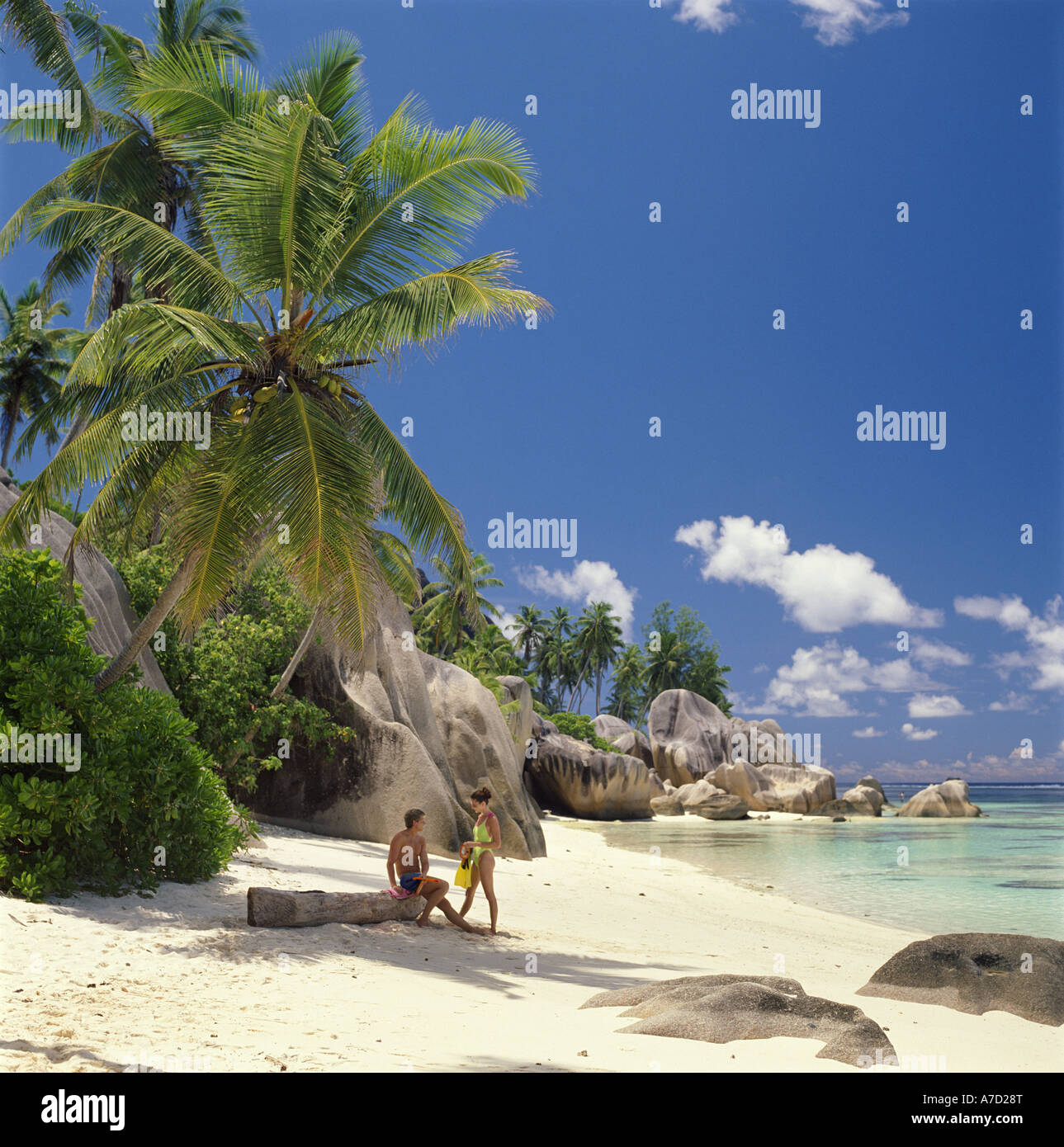 La Digue. Anse La plage d'Anse Source d'argent, les Seychelles Banque D'Images