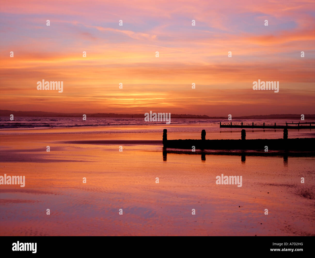 Camber Sands au coucher du soleil Banque D'Images