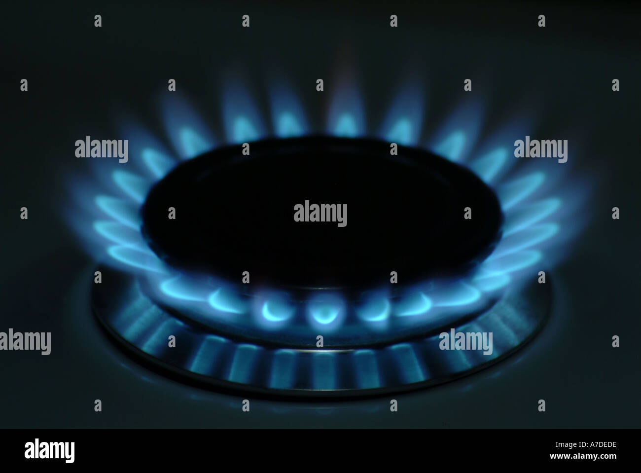L'anneau de gaz enflammés sur une branche d'une cuisinière vitrocéramique Banque D'Images
