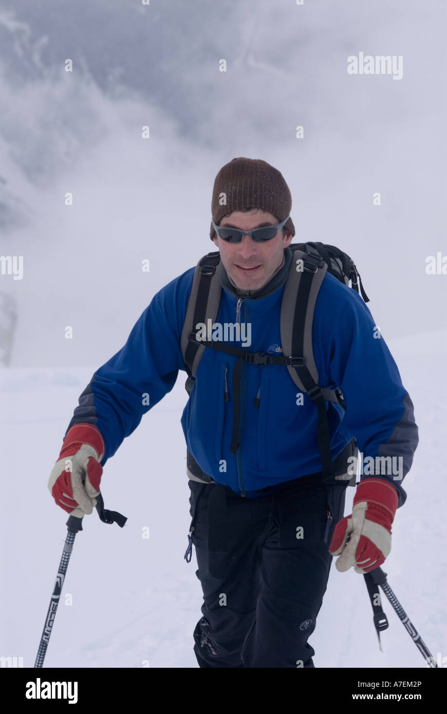 La skieuse de l'arrière-pays sur le Illicilliwaet Glacier, secteur du col Rogers, Selkirk, Canadian Rockies, British Columbia, Canada Banque D'Images