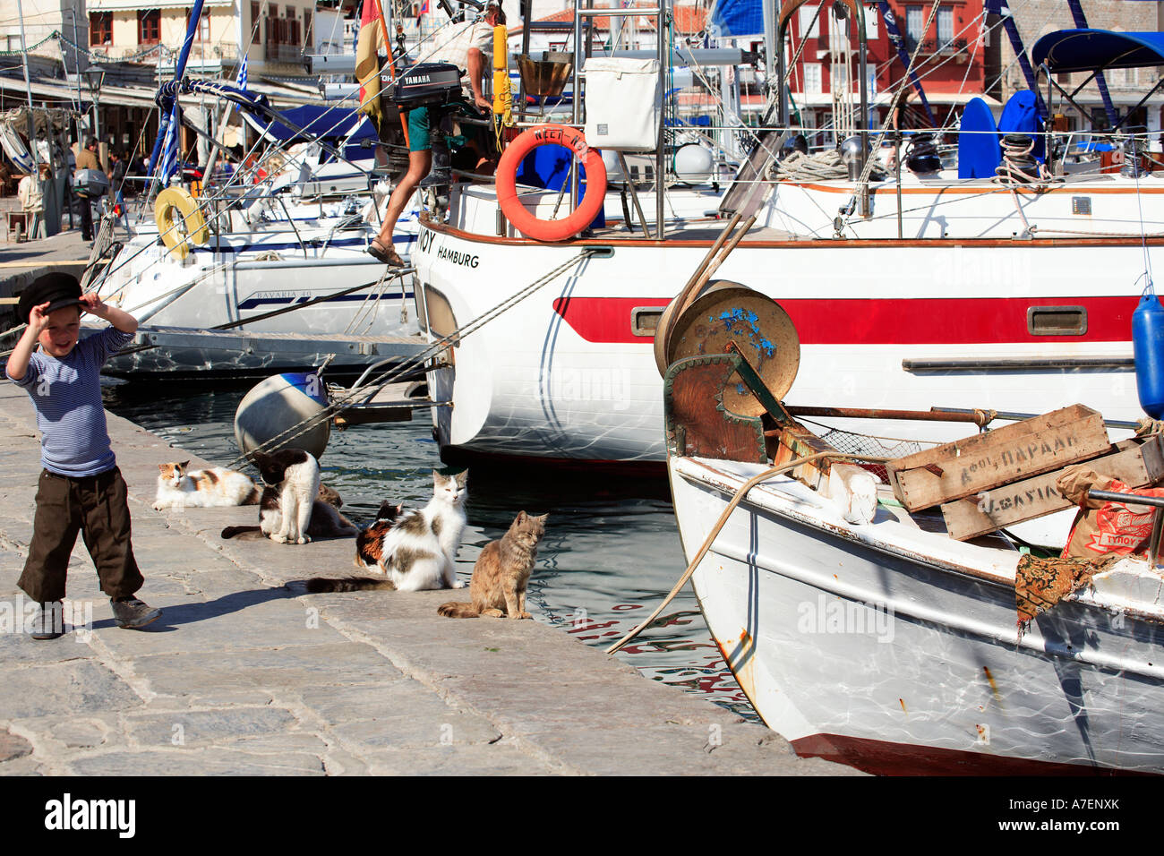 Grèce GOLFE SARONIQUE HYDRA ISLAND UNE VUE SUR LE PORT Banque D'Images