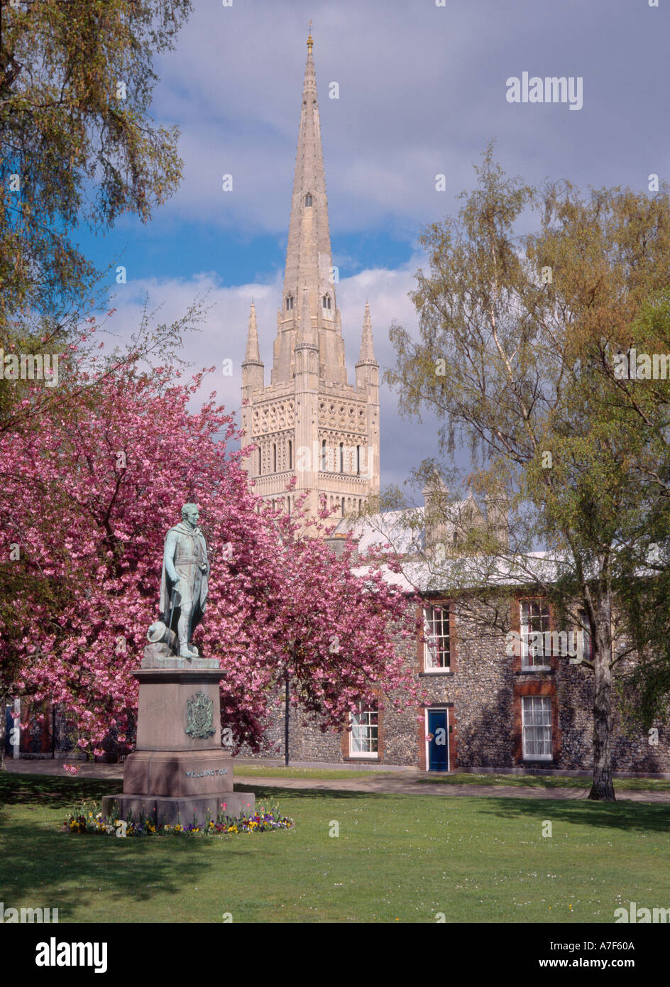 Statue de la cathédrale de Norwich Norfolk Wellington près de l'East Anglia Angleterre UK Banque D'Images