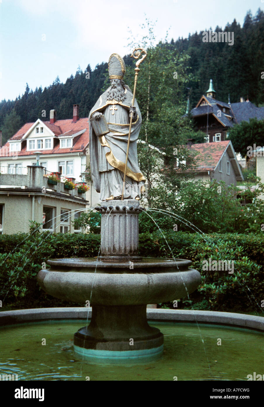 Blasiusbrunnen mit Skulptur des Heiligen Blasius à Ödkarby, Breisgau, Schwarzwald, Baden-Württemberg Banque D'Images