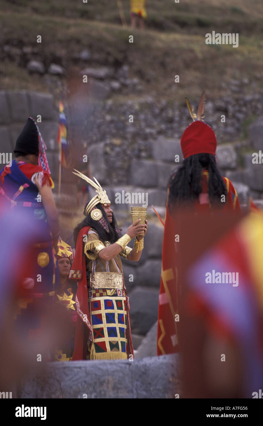 SA, Pérou, Sacsayhuaman. Les artistes interprètes ou exécutants à l'Inti Raymi festival. (MR) Banque D'Images