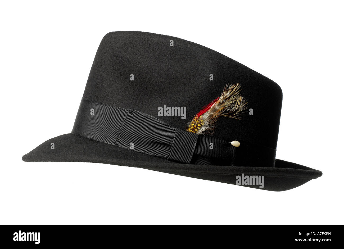 Feutre noir hommes Fedora Hat accessoire plumes Banque D'Images