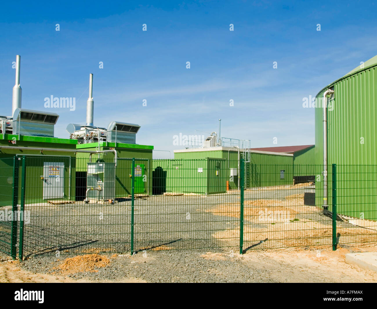 Bloc d'énergie de chaleur et d'électricité d'une usine de biogaz Banque D'Images