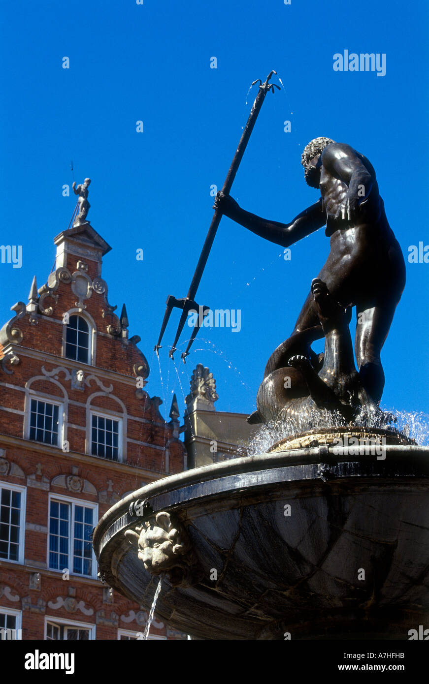 Gdansk, longtemps Marché, Fontaine de Neptune Banque D'Images