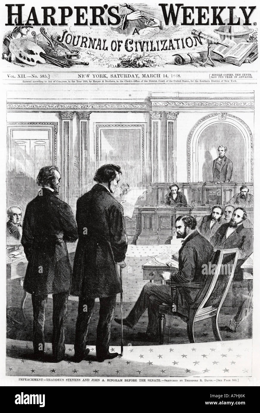 Un JOHN Bingham (à gauche) et Thaddeus Stevens avant le Sénat américain en 1868 - voir description ci-dessous Banque D'Images
