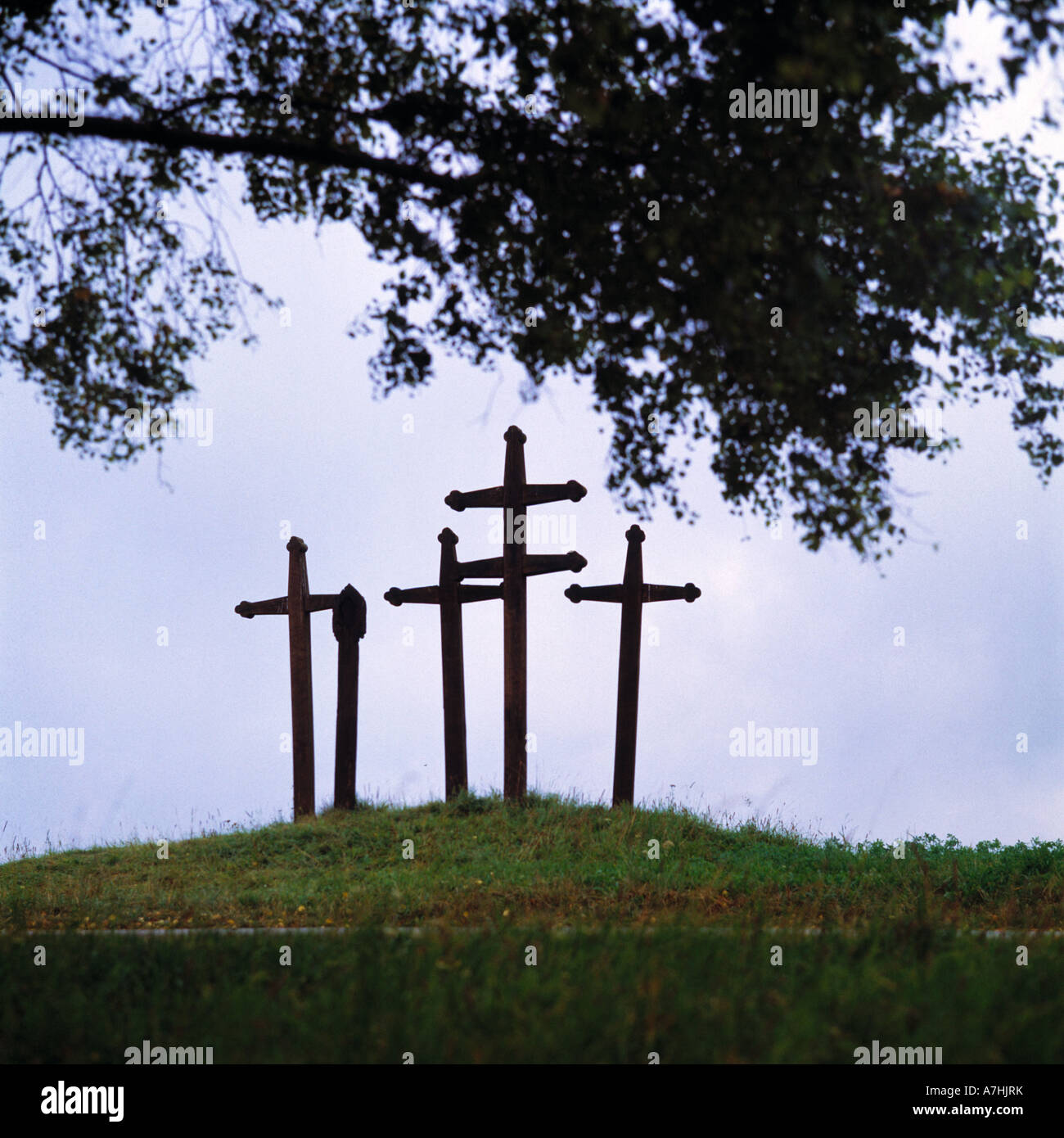 D-Emmingen-Liptingen, Witthoh, réserve naturelle du Danube supérieur, Jura souabe, Bade-Wurtemberg, la peste des crucifix à Emmingen ab Egg, au Moyen Âge la peste des crucifix ont été érigés à l'entrée de la ville ou le village d'avertir des étrangers à propos de t Banque D'Images