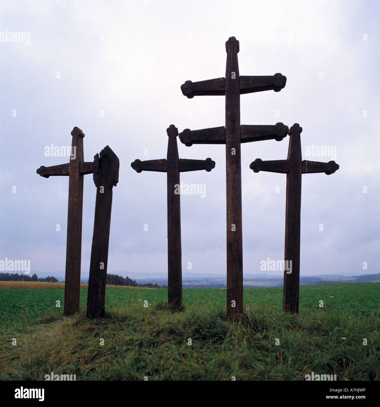 D-Emmingen-Liptingen, Witthoh, réserve naturelle du Danube supérieur, Jura souabe, Bade-Wurtemberg, la peste des crucifix à Emmingen ab Egg, au Moyen Âge la peste des crucifix ont été érigés à l'entrée de la ville ou le village d'avertir des étrangers à propos de t Banque D'Images