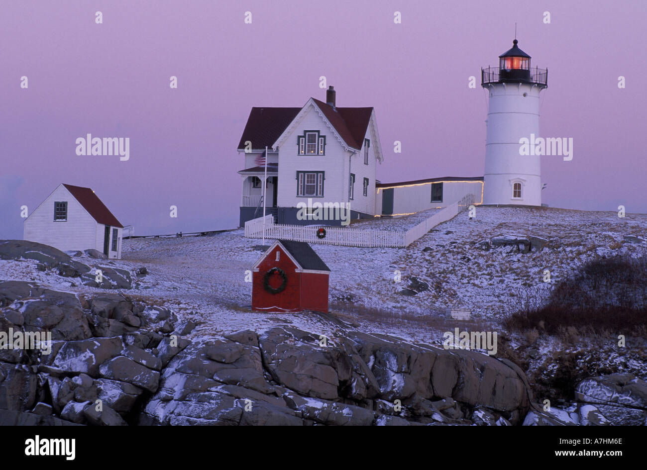 Amérique du Nord, nous, moi, la Nubble. Cape Neddick Lighthouse. Banque D'Images