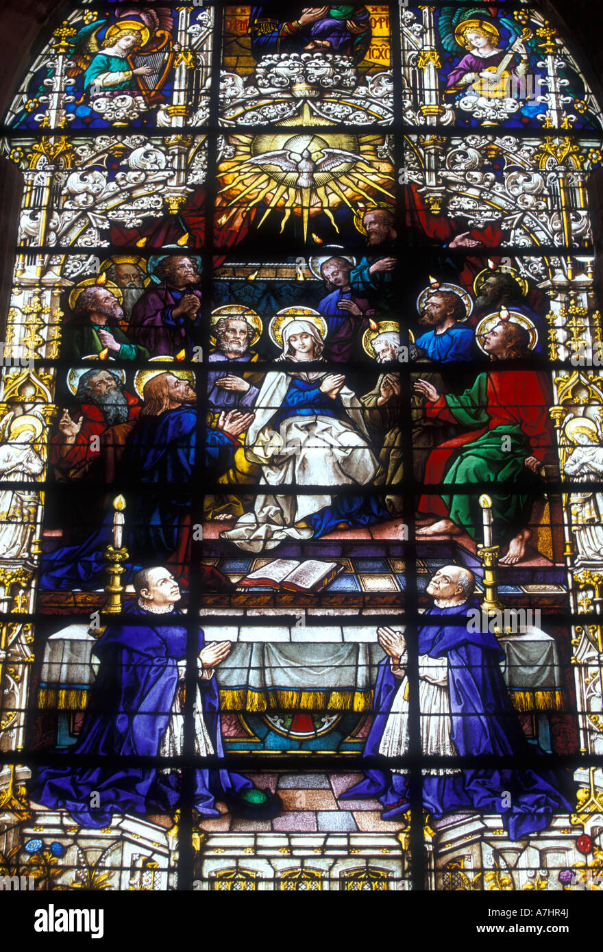 Vitrail, vitraux, art religieux, lieu de culte, la Cathédrale de Séville, Séville, Espagne, Province, Europe Banque D'Images