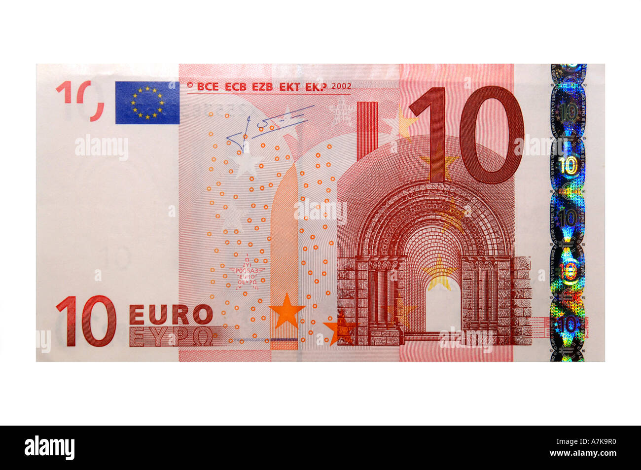 10 euro note sur un fond blanc. Banque D'Images