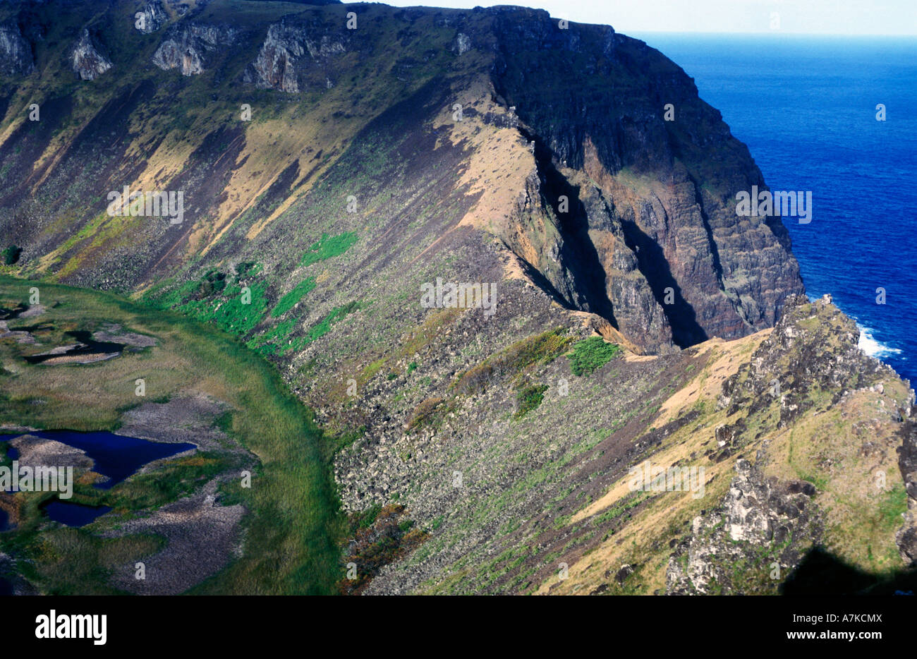 Rano Kau cratère de Vulcano, l'île de Pâques, Chili Banque D'Images