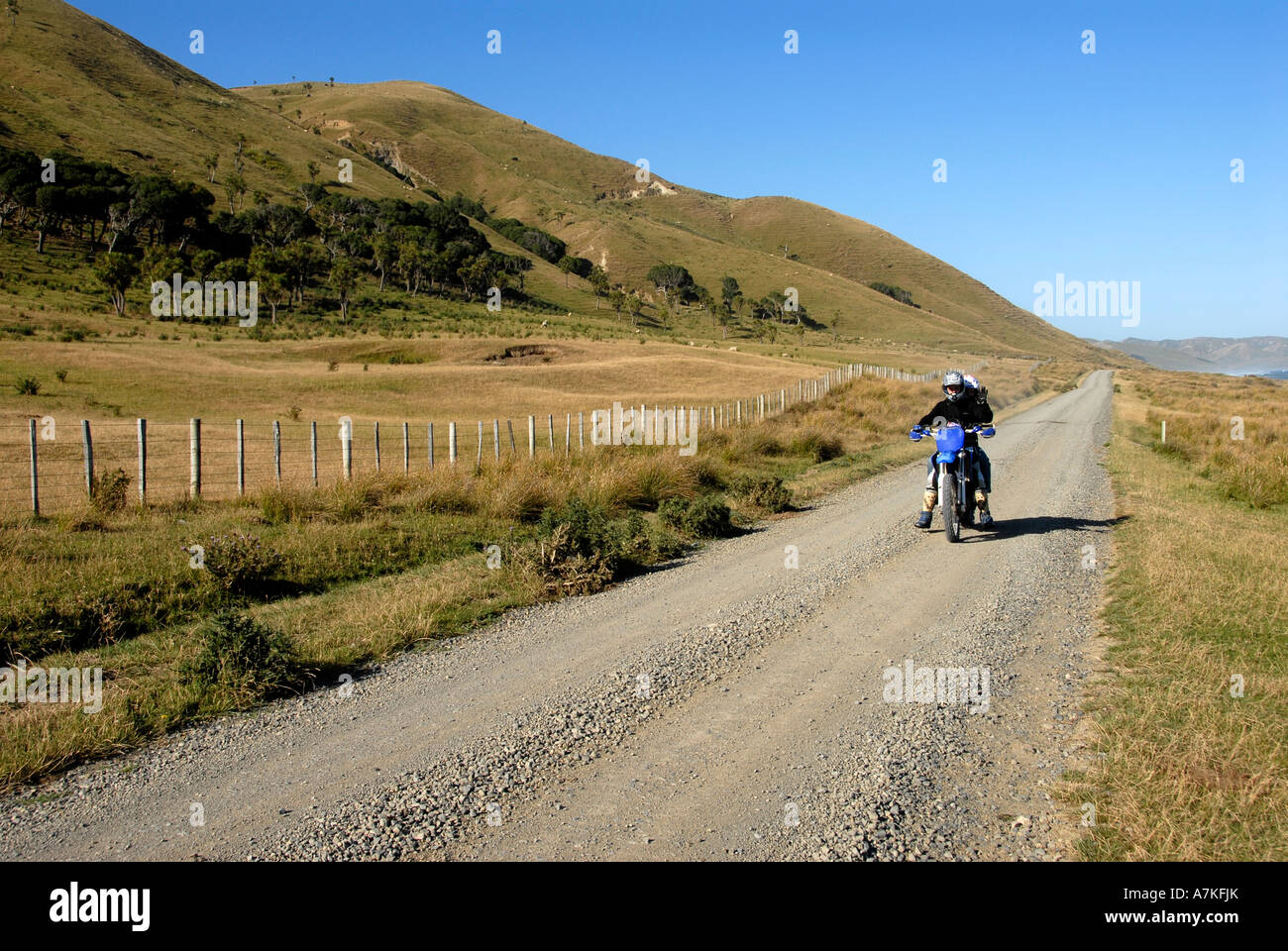 Cycliste moteur route déserte Côte Est de l'Île du Nord Nouvelle-zélande Banque D'Images