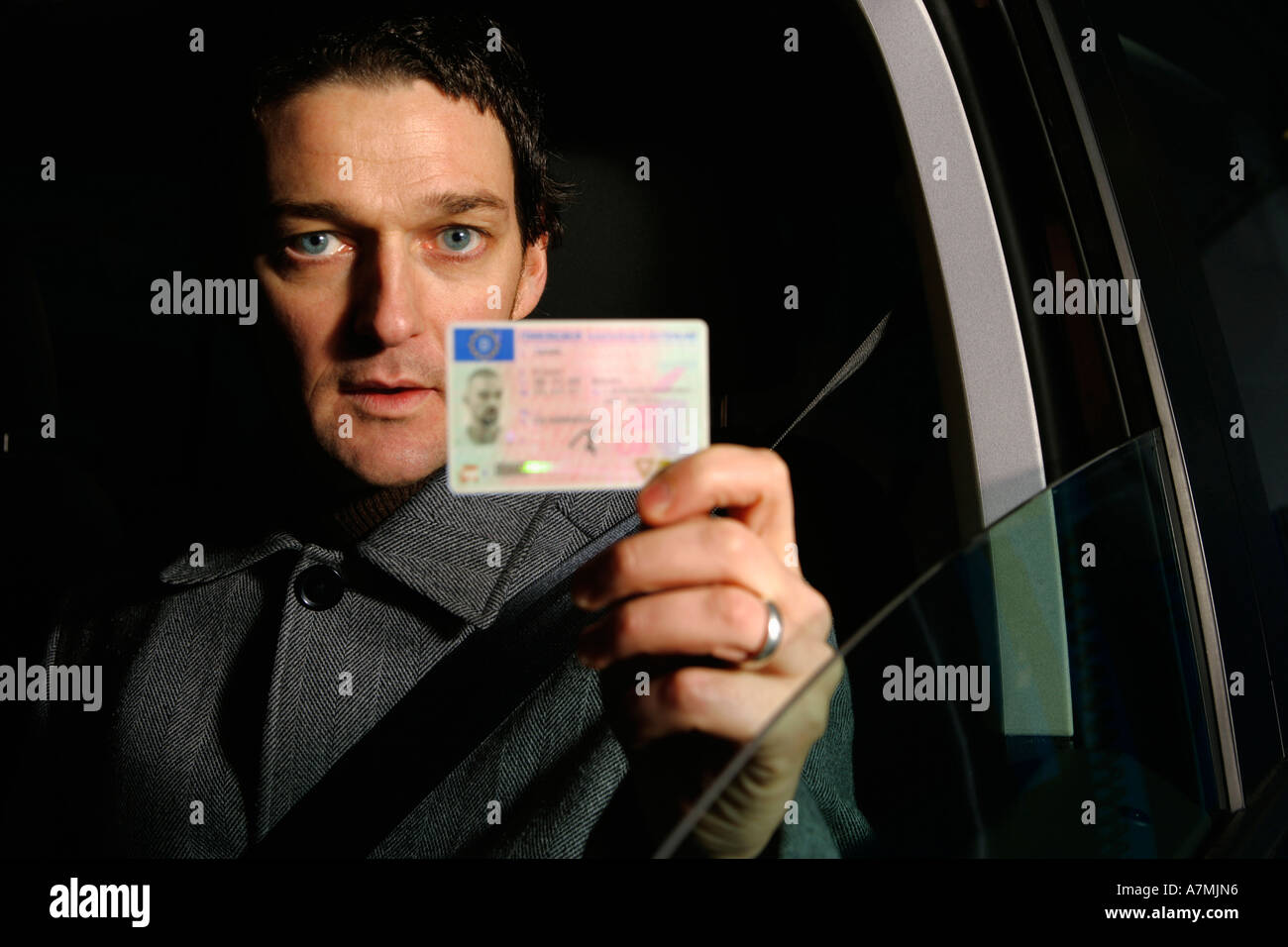 Conducteur holding sa carte d'identité Banque D'Images