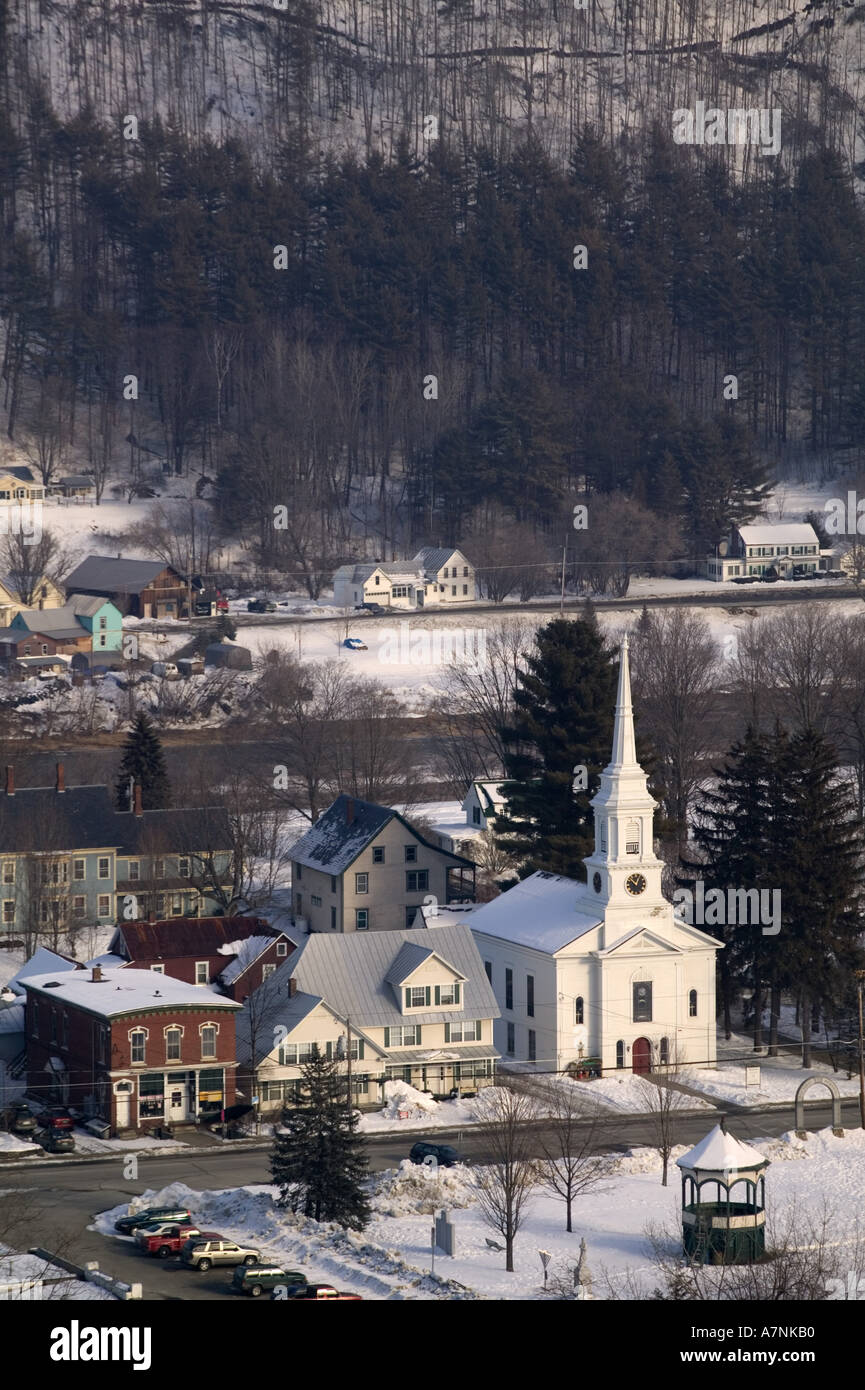 USA, New York, South Royalton : Green Mountain Town dans la neige Banque D'Images