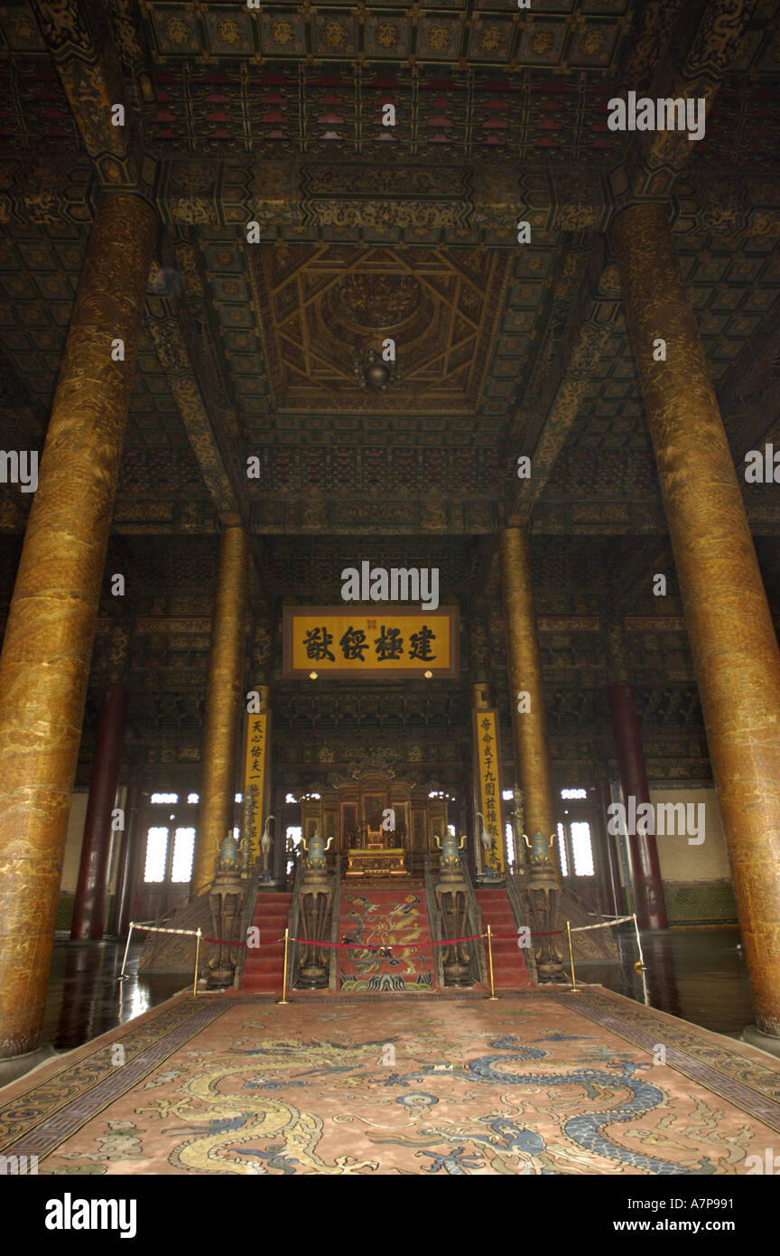 Chine Pékin La Cité Interdite la salle du trône à l'intérieur du hall de l'harmonie suprême hautes exigences (3 étoiles) Dian Banque D'Images