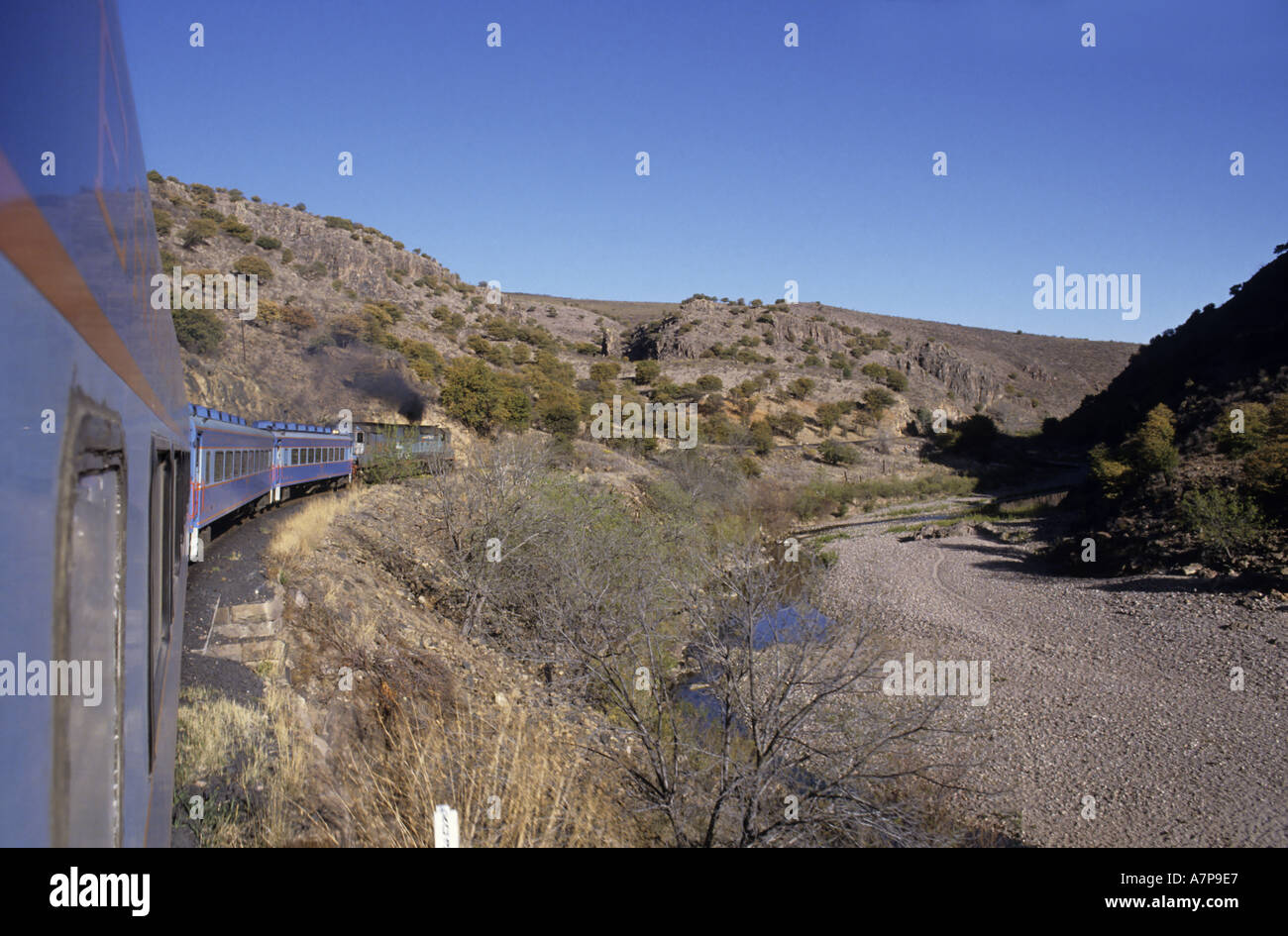 Chihuahua Al Pacifico train dans le Canyon de cuivre entre Creel et Mazatlan, Mexique Banque D'Images