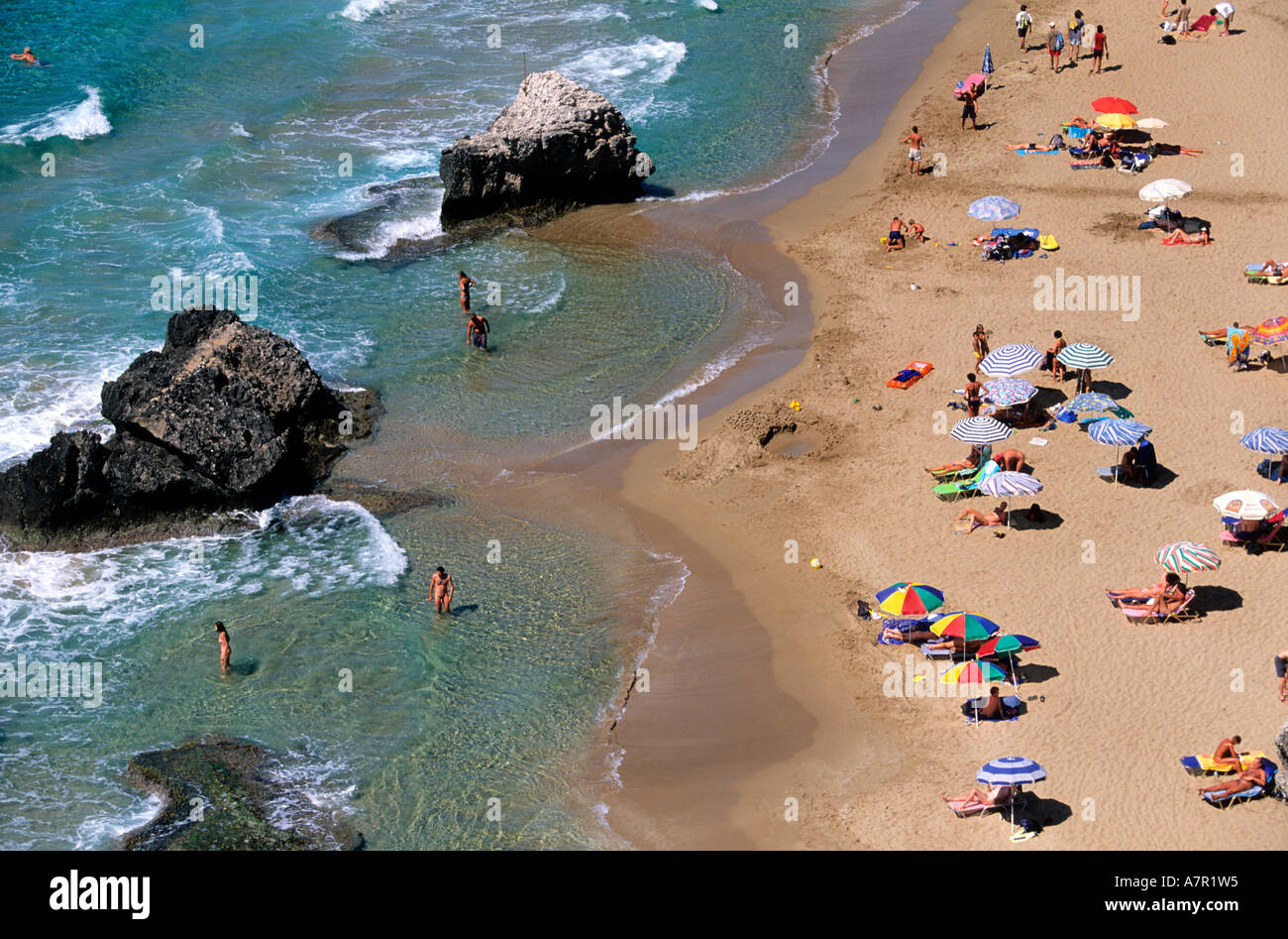 La Grèce, îles Ioniennes, île de Corfou, sur la côte ouest, la plage de Myrtiotissa Banque D'Images