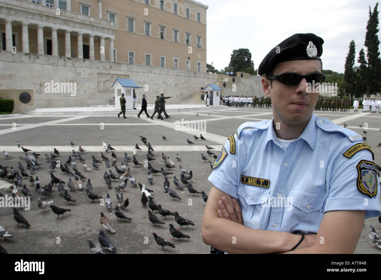 Une patrouille de la police grecque la place Syntagma.Athens.Grèce Banque D'Images