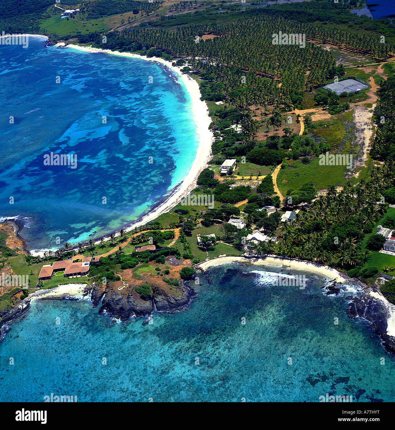 Vue aérienne de la côte, Grenadines, Iles du Vent, la Grenade Banque D'Images