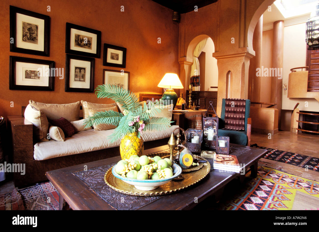 Le Maroc, Haut Atlas, Marrakech, salon de Dar Tamsna hotel residence, villa  de la palmeraie de Marrakech Photo Stock - Alamy