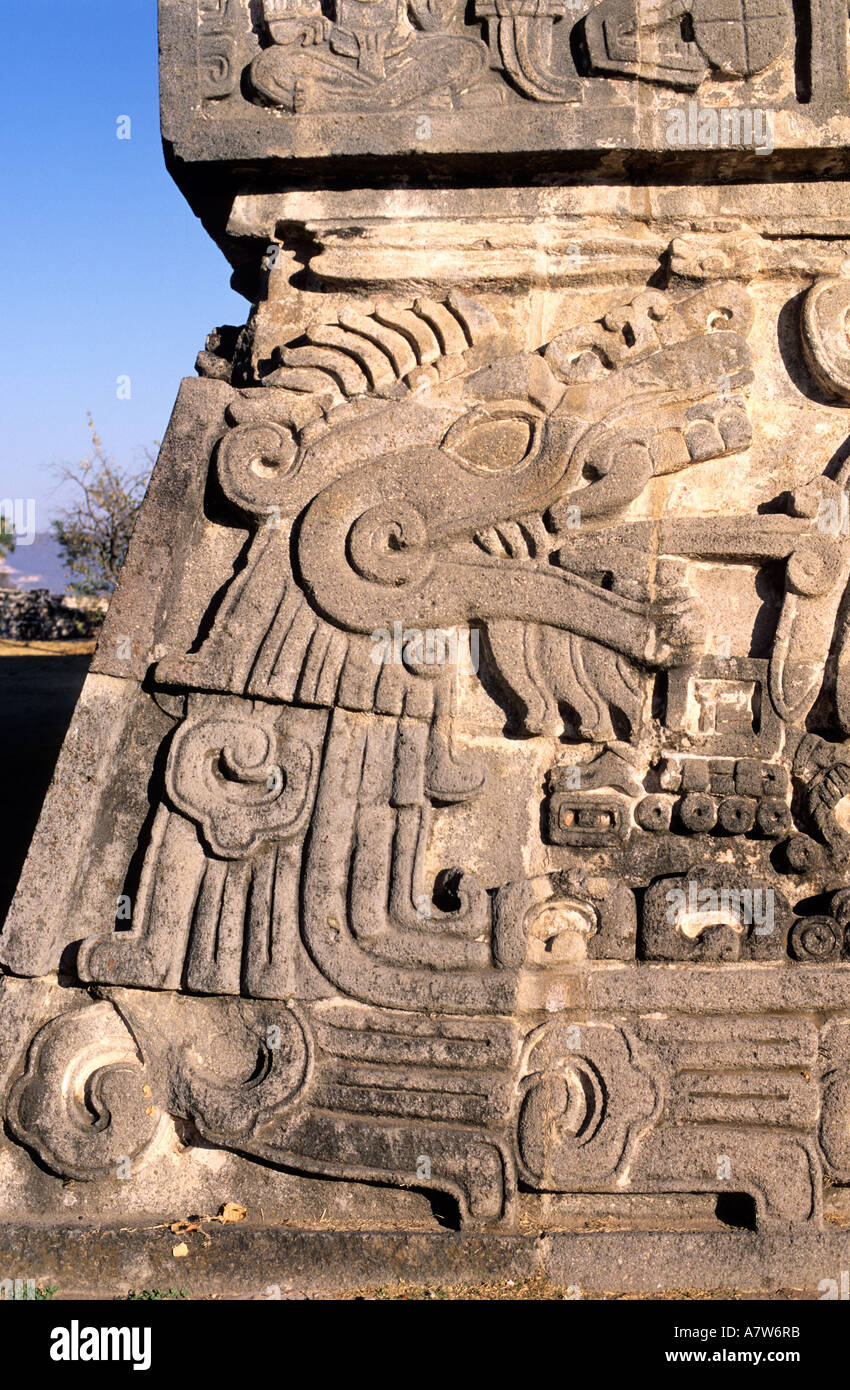 L'État de Morelos, Mexique Xochicalco, site classé au Patrimoine Mondial par l'UNESCO, Serpent à plumes Quetzalcoatl (pyramide) Banque D'Images