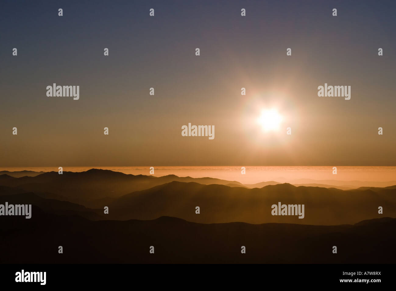 Coucher de soleil depuis le Cerro Tololo Banque D'Images