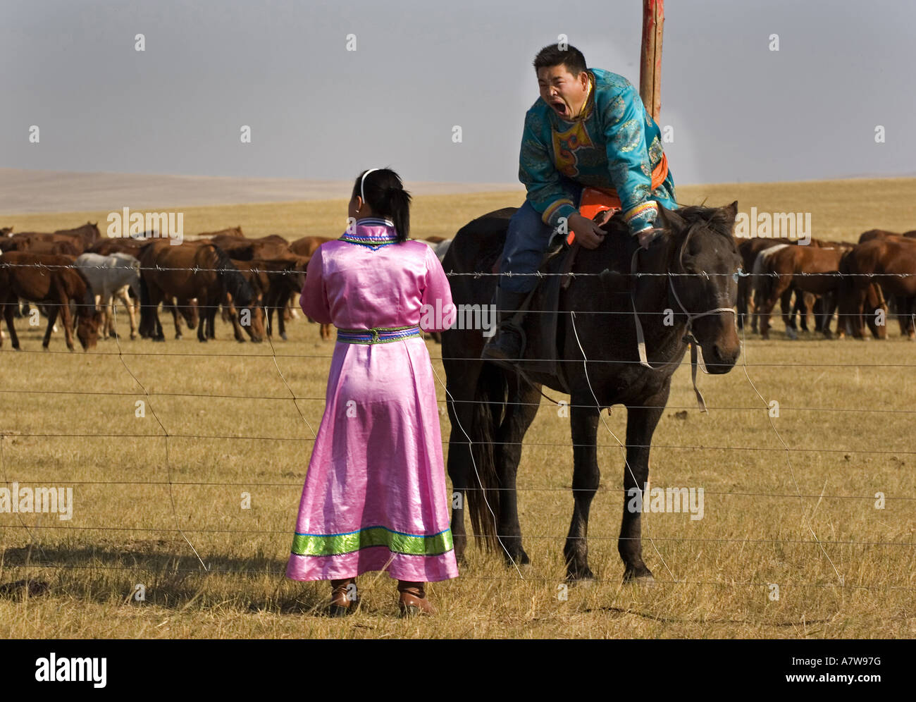 Rider Huhenouer les chevaux sauvages de Mongolie intérieure, région autonome de Mongolie intérieure dans le nord-est de la Chine Banque D'Images