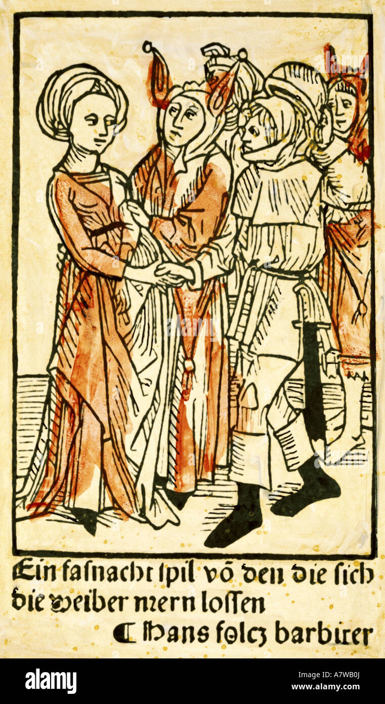 Folz, Hans, vers 1435/1440 - 1513, auteur/écrivain allemand, œuvres, pièce pour carnaval, titre, menuiserie, Nuremberg, vers 1480, collection privée, Banque D'Images
