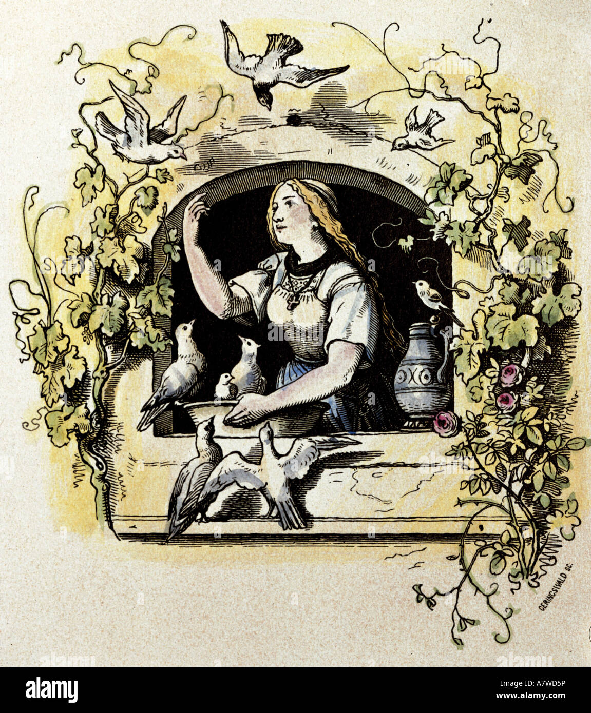 Les Contes De Grimm Cendrillon Littérature, contes de fées, après frères Grimm, 'Cendrillon', 'Cendrillon  appelle les colombes', gravure colorée de Ludwig Richter, éditeur Heinrich  Richter, Dresde, 1862, collection privée Photo Stock - Alamy