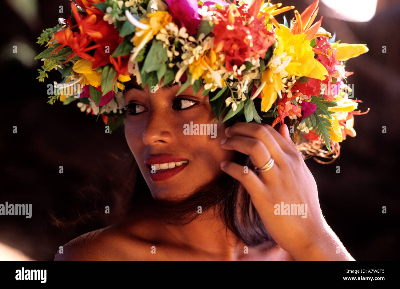 France, Polynésie Française, Tahiti, Taina, jeune fille de Tahiti Banque D'Images