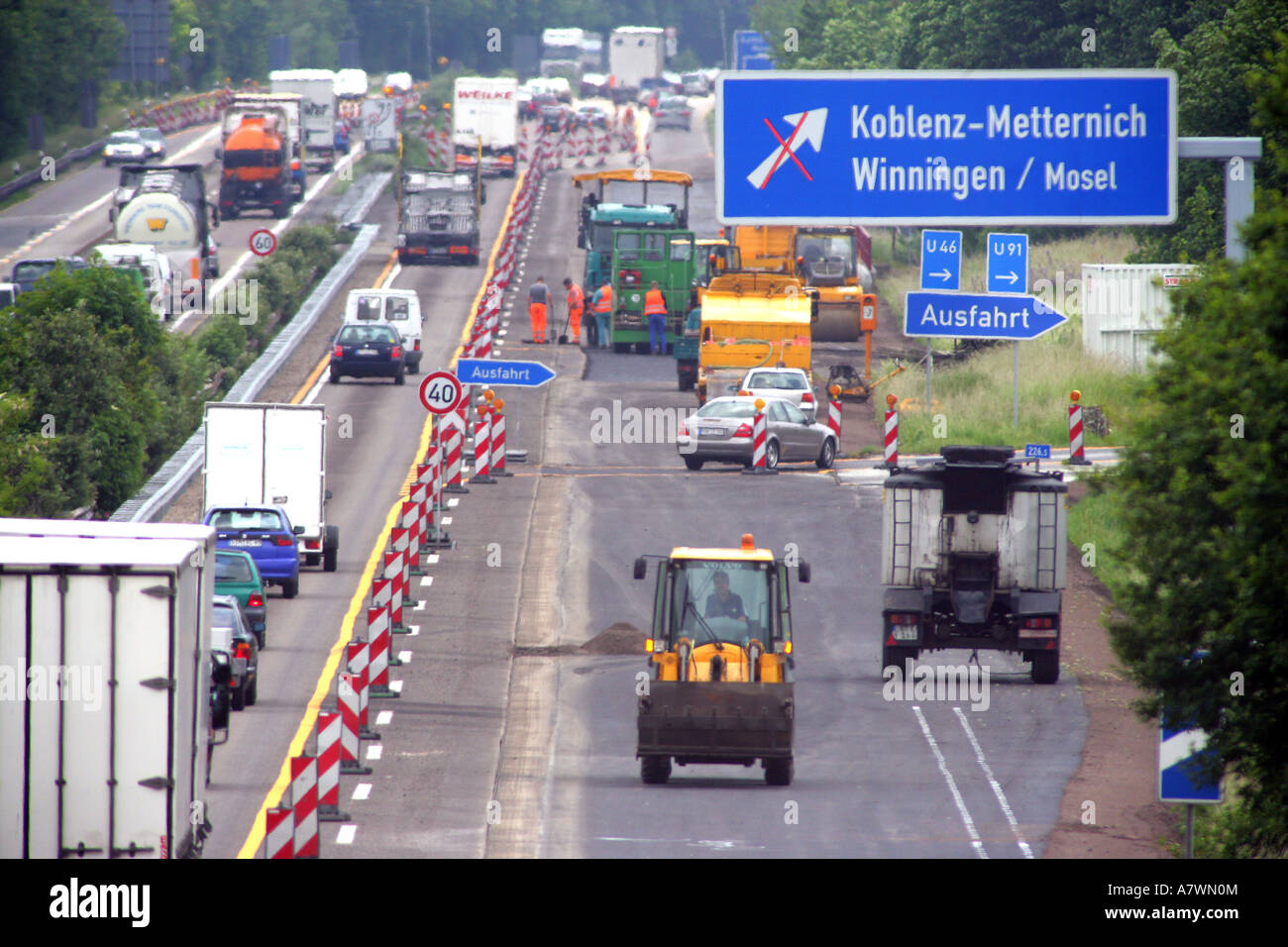 Travaux routiers à l'autoroute près de Coblence, Allemagne , Rhénanie-Palatinat Banque D'Images