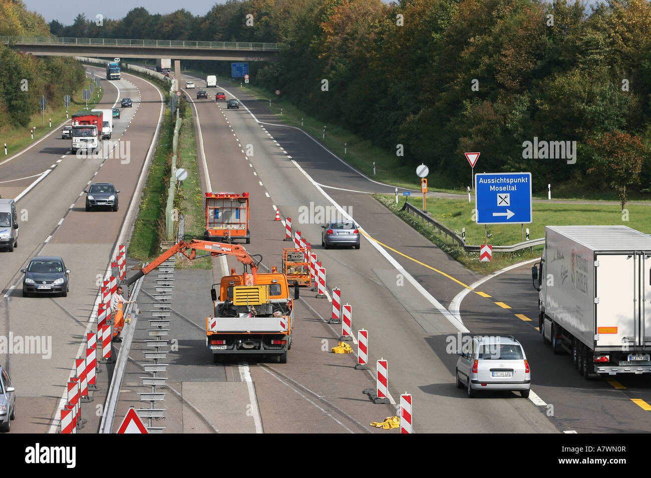 Travaux routiers à l'autoroute près de Coblence, Allemagne , Rhénanie-Palatinat Banque D'Images